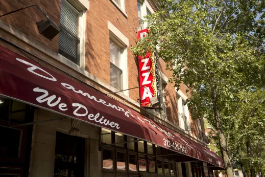 Pizza restaurant awning and front entrance in Tri-Taylor