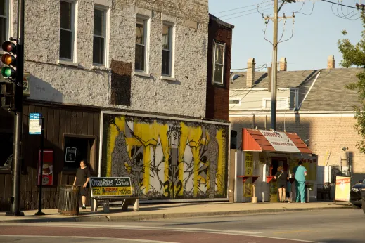 Public art wall mural on W 35th St in Bridgeport