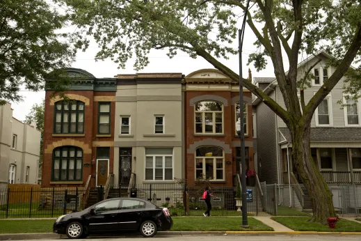 Renovated apartment buildings in Bronzeville Chicago