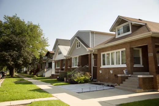 Single family homes on neighborhood street in Mayfair Chicago