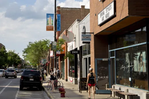 Small businesses on street in Bucktown Chicago