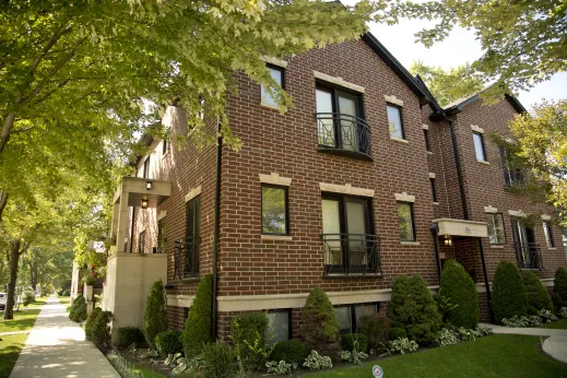 Townhouse exterior on corner lot in Jefferson Park Chicago