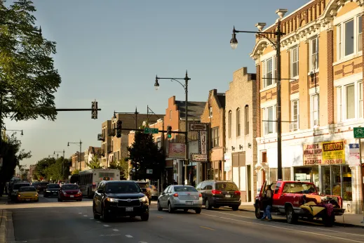 Traffic by local businesses on S Halsted St in Bridgeport