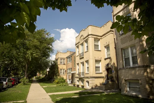 Vintage apartment building exteriors in North Park Chicago