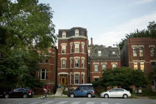 Vintage brick apartment buildings exterior in Wicker Park Chicago