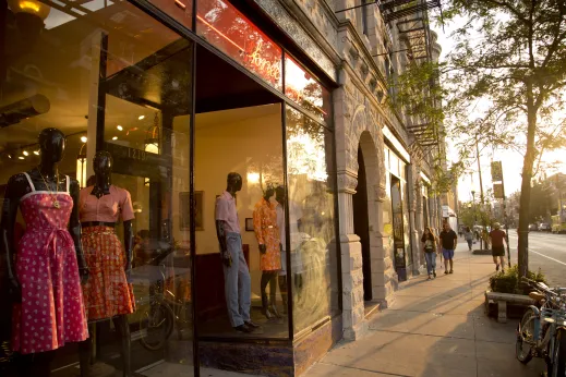 Vintage clothing shop entrance on 18th Street in Pilsen