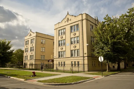 Vintage courtyard apartments in East Garfield Park Chicago