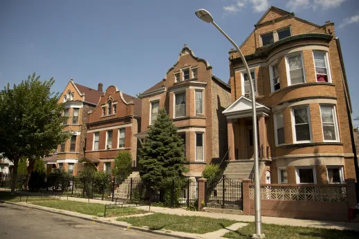 Vintage three flat apartment buildings in Little Village Chicago