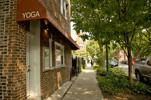 Yoga studio entrance in Lakewood Balmoral Chicago