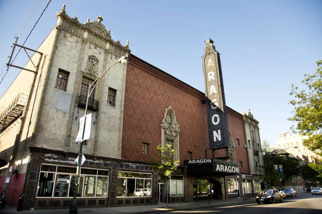 Aragon Ballroom sign marquee exterior on W Lawrence Ave in Uptown Chicago