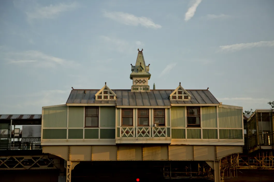 Ashland Green line CTA elevated train station on Near West Side Chicago