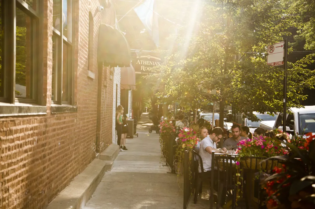 Athenian Room patio in near DePaul University Chicago