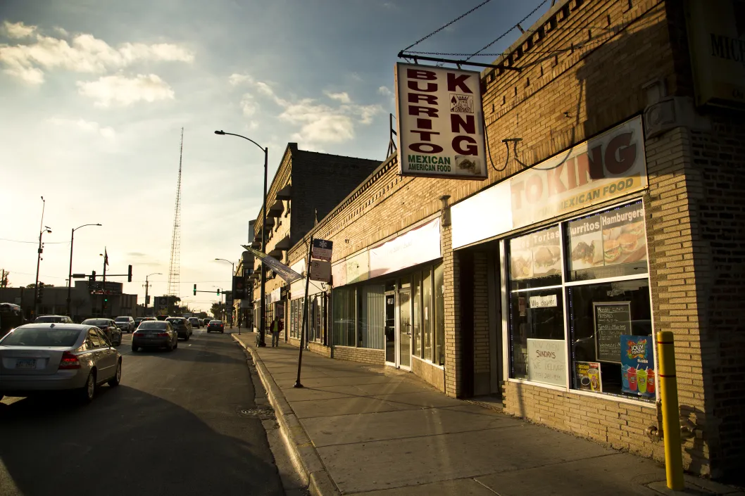 Burrito King restaurant exterior in Belmont Cragin Chicago