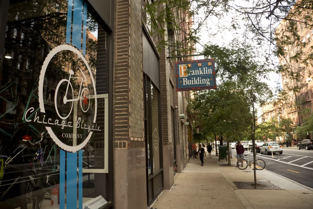 Chicago Bicycle Company store front on South Dearborn Street in Printer's Row Chicago