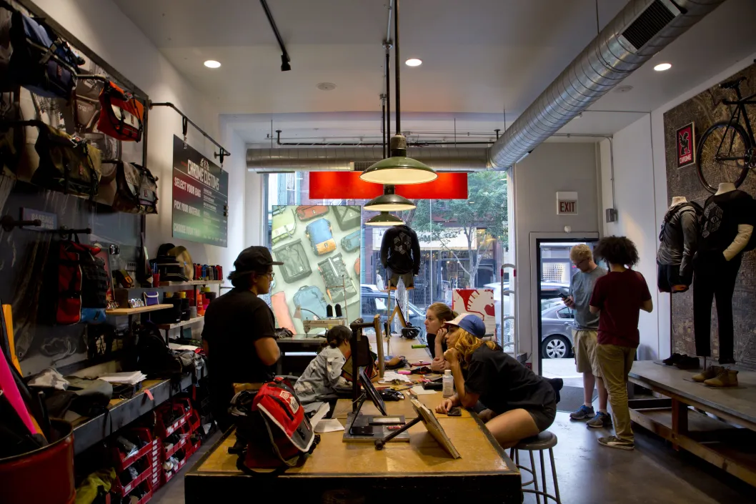 Chrome cycle apparel shop interior on N Milwaukee Ave in Wicker Park Chicago