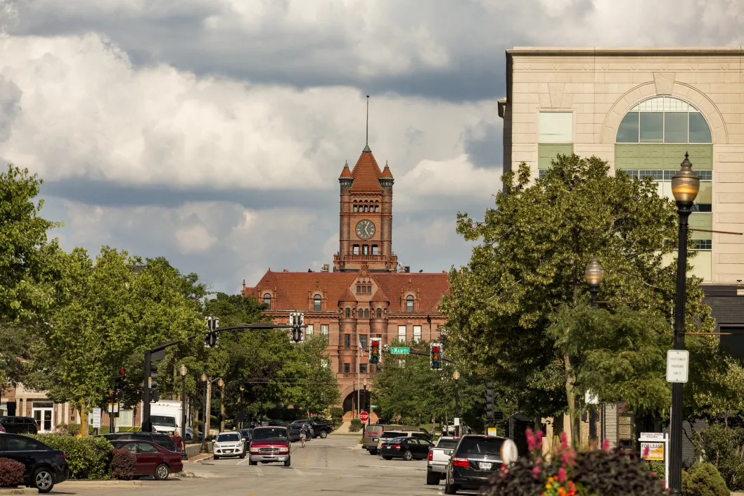 clock towner in downtown wheaton, il