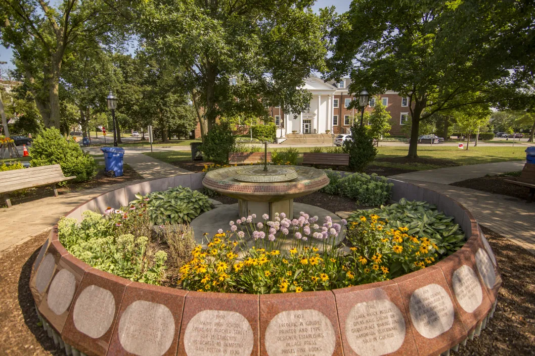 Dedication flowers fountain park monument Park Ridge, IL