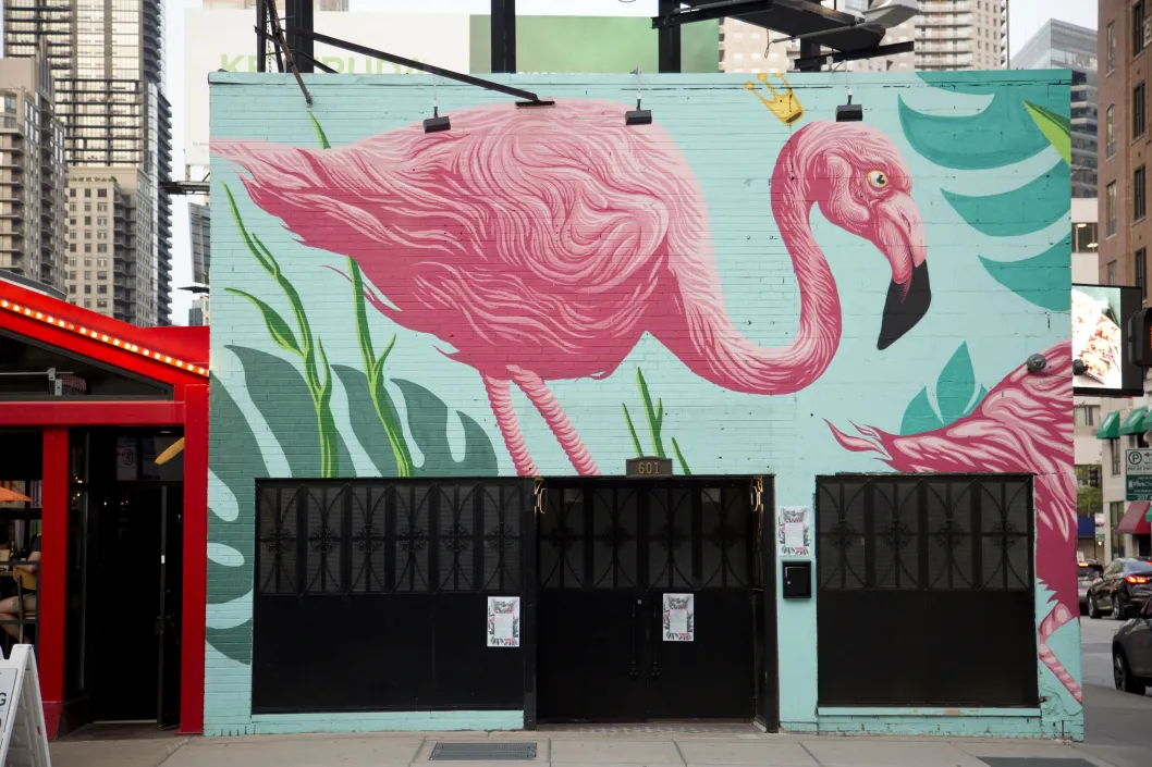 Flamingo Rum Club art mural on North Wells Street in River North Chicago
