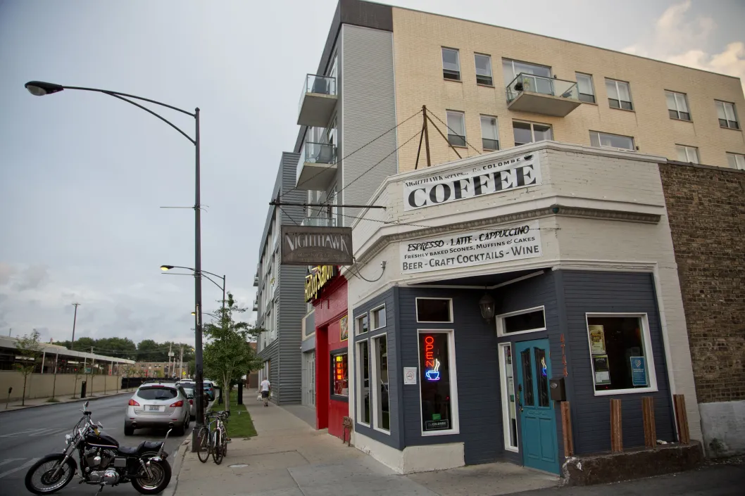 Entrance to Nighthawk Coffee in Albany Park