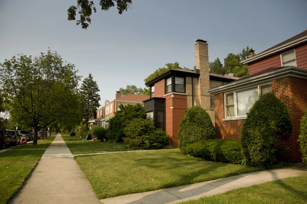 Front lawns of detached single family homes in Peterson Park