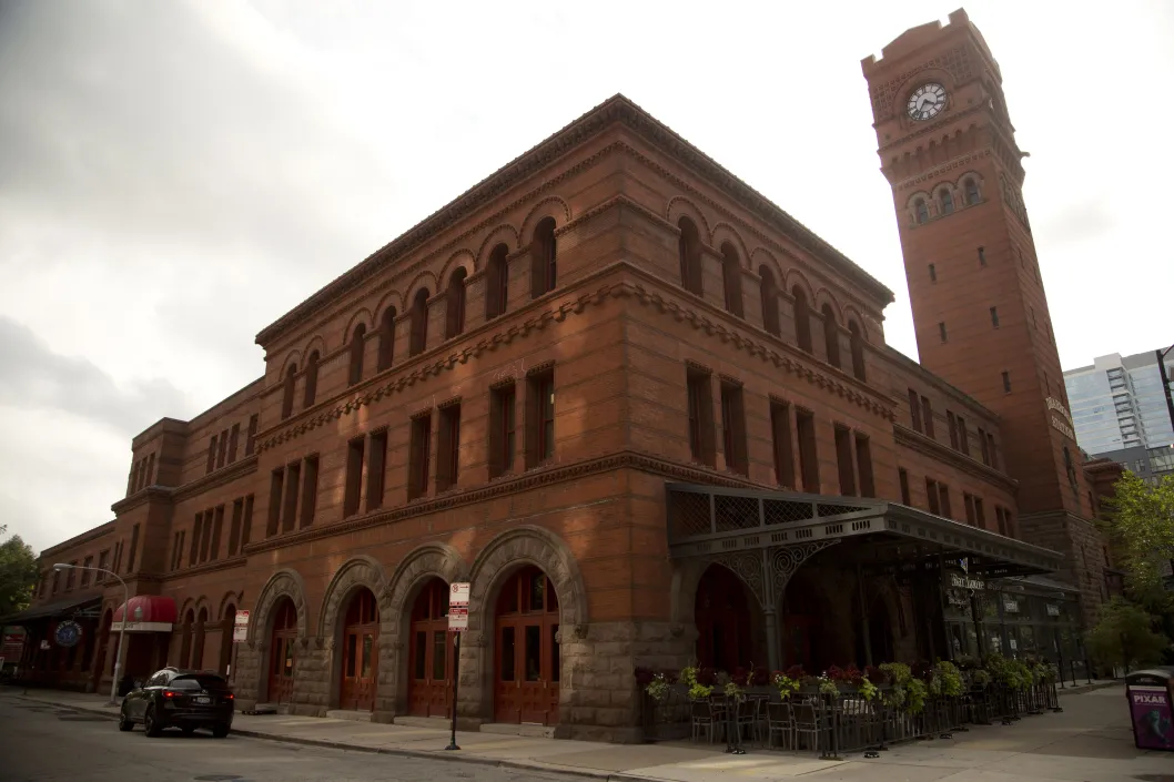 Historic Dearborn Station Chicago clock tower in Dearborn Park Chicago