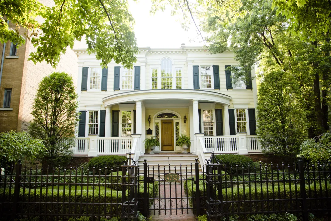 Mansion iron gate and front porch in Ravenswood Chicago